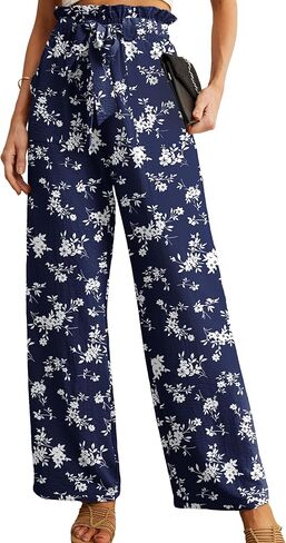 IWOLLENCE Women's Wide Leg Pants with Pockets High Waist Adjustable Knot Loose Casual Trousers Business Work Casual Pants in Kuwait