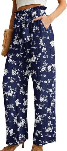 IWOLLENCE Women's Wide Leg Pants with Pockets High Waist Adjustable Knot Loose Casual Trousers Business Work Casual Pants in Kuwait