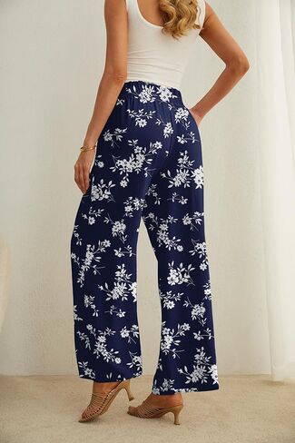 IWOLLENCE Women's Wide Leg Pants with Pockets High Waist Adjustable Knot Loose Casual Trousers Business Work Casual Pants in Kuwait