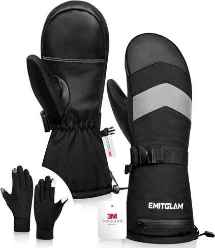2 in 1 Winter Ski Mittens for Men & Women with Fleece Glove Liners, Waterproof Winter Ski Gloves Made with 3M C100 Insulation, 5-Layer Fabric Snowboard Mittens with Touchscreen Inner Gloves in Saudi Arabia