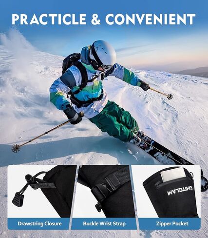 2 in 1 Winter Ski Mittens for Men & Women with Fleece Glove Liners, Waterproof Winter Ski Gloves Made with 3M C100 Insulation, 5-Layer Fabric Snowboard Mittens with Touchscreen Inner Gloves in Saudi Arabia