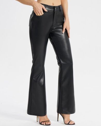 Women's Faux Leather Pants Straight Wide Leg Pants Baggy Trousers with Pockets in Saudi Arabia