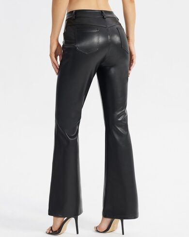 Women's Faux Leather Pants Straight Wide Leg Pants Baggy Trousers with Pockets in Saudi Arabia