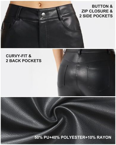 Women's Faux Leather Pants Straight Wide Leg Pants Baggy Trousers with Pockets in Saudi Arabia