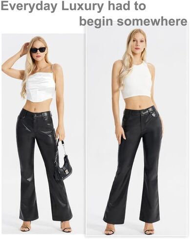 Women's Faux Leather Pants Straight Wide Leg Pants Baggy Trousers with Pockets in Saudi Arabia