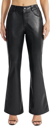 Women's Faux Leather Pants Straight Wide Leg Pants Baggy Trousers with Pockets in Saudi Arabia