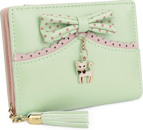 Uromee Girls Wallet Cute Cat Pendant Small Women Purse Bifold Vegan Leather Zipper Coin Pocket in Saudi Arabia