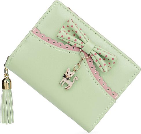 Uromee Girls Wallet Cute Cat Pendant Small Women Purse Bifold Vegan Leather Zipper Coin Pocket in Saudi Arabia