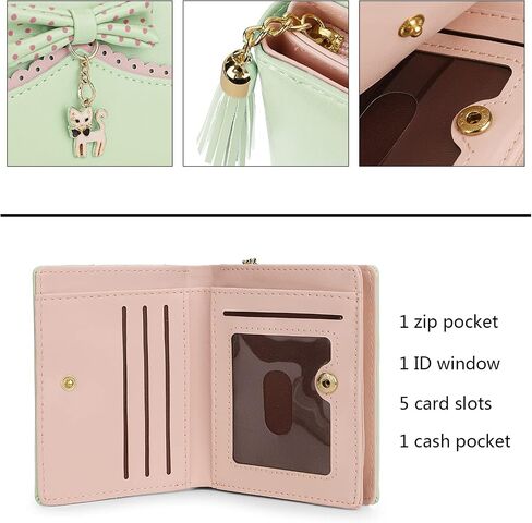 Uromee Girls Wallet Cute Cat Pendant Small Women Purse Bifold Vegan Leather Zipper Coin Pocket in Saudi Arabia