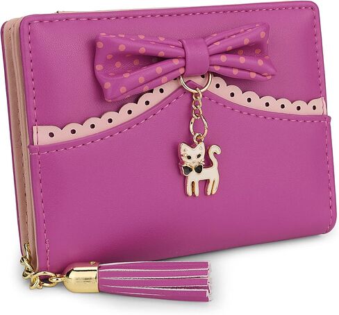 Uromee Girls Wallet Cute Cat Pendant Small Women Purse Bifold Vegan Leather Zipper Coin Pocket in Saudi Arabia