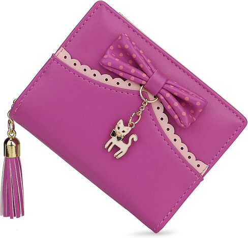Uromee Girls Wallet Cute Cat Pendant Small Women Purse Bifold Vegan Leather Zipper Coin Pocket in Saudi Arabia