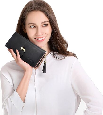 محافظ نسائية حافظة بطاقات بخاصية RFID، محفظة بمقبض للنساء مع حامل بطاقات متعدد وحجرة للهاتف المحمول، وردي ساكورا in Kuwait