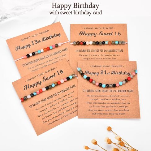 11 12 13 14 15 16 17 18 21 30 40 50 60 Year Old Birthday Gifts for Girls Women Her, Colorful Natural Beads Stone Birthday Bracelet Gifts with Birthday Card for Teen Girls Women Her Daughter Wife Mom Best Friend in Kuwait