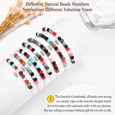 11 12 13 14 15 16 17 18 21 30 40 50 60 Year Old Birthday Gifts for Girls Women Her, Colorful Natural Beads Stone Birthday Bracelet Gifts with Birthday Card for Teen Girls Women Her Daughter Wife Mom Best Friend in Kuwait