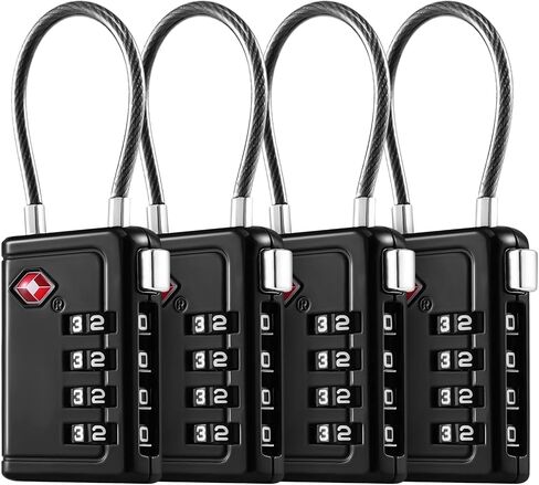 Coolife TSA Approved Luggage Lock, 4 Digit Combination Padlock with Zinc Alloy Body, Open Alert, TSA 008 Ultra Security, Easy Read Dials, Cable Lock for Suitcase, Backpack, Travel Bag, Locker in Saudi Arabia