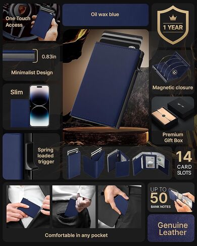 حامل بطاقات محفظة رجالي من typecase: حافظة ألومنيوم منبثقة، جلد طبيعي، ذكي، حجب RFID، نحيف، بسيط، جيب أمامي - سعة البطاقة 9-14 | نافذة الهوية | فتحة النقدية (ألياف الكربون) in Kuwait