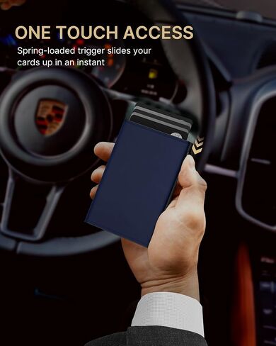 حامل بطاقات محفظة رجالي من typecase: حافظة ألومنيوم منبثقة، جلد طبيعي، ذكي، حجب RFID، نحيف، بسيط، جيب أمامي - سعة البطاقة 9-14 | نافذة الهوية | فتحة النقدية (ألياف الكربون) in Kuwait