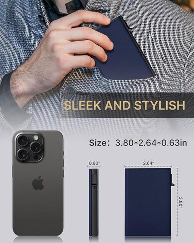 حامل بطاقات محفظة رجالي من typecase: حافظة ألومنيوم منبثقة، جلد طبيعي، ذكي، حجب RFID، نحيف، بسيط، جيب أمامي - سعة البطاقة 9-14 | نافذة الهوية | فتحة النقدية (ألياف الكربون) in Kuwait