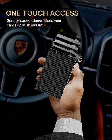 حامل بطاقات محفظة رجالي من typecase: حافظة ألومنيوم منبثقة، جلد طبيعي، ذكي، حجب RFID، نحيف، بسيط، جيب أمامي - سعة البطاقة 9-14 | نافذة الهوية | فتحة النقدية (ألياف الكربون) in Saudi Arabia