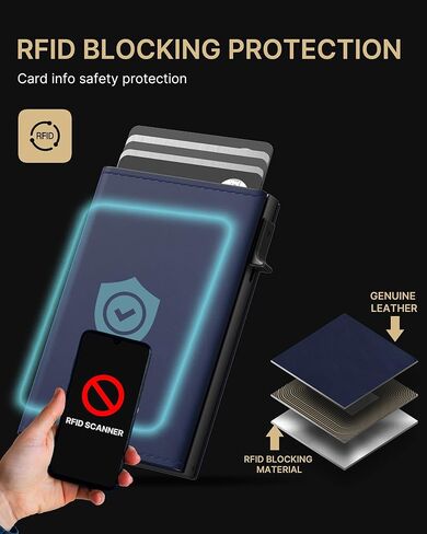 حامل بطاقات محفظة رجالي من typecase: حافظة ألومنيوم منبثقة، جلد طبيعي، ذكي، حجب RFID، نحيف، بسيط، جيب أمامي - سعة البطاقة 9-14 | نافذة الهوية | فتحة النقدية (ألياف الكربون) in Kuwait