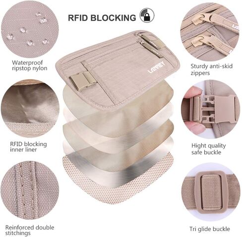 Money Belt for Travel, Slim RFID Blocking Women and Men Hidden Travel Pouch Under Clothes, Passport Holder Protect Cash, Documents, Credit Card, Bonus 2 RFID Sleeves in Kuwait