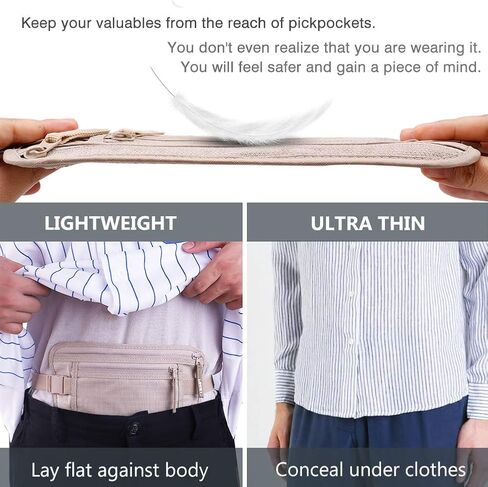Money Belt for Travel, Slim RFID Blocking Women and Men Hidden Travel Pouch Under Clothes, Passport Holder Protect Cash, Documents, Credit Card, Bonus 2 RFID Sleeves in Kuwait