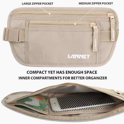 Money Belt for Travel, Slim RFID Blocking Women and Men Hidden Travel Pouch Under Clothes, Passport Holder Protect Cash, Documents, Credit Card, Bonus 2 RFID Sleeves in Kuwait