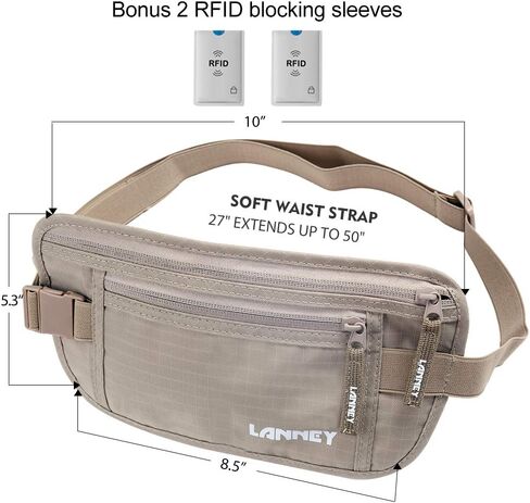 Money Belt for Travel, Slim RFID Blocking Women and Men Hidden Travel Pouch Under Clothes, Passport Holder Protect Cash, Documents, Credit Card, Bonus 2 RFID Sleeves in Kuwait