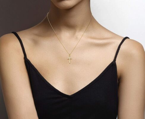 Miabella 925 Sterling Silver or 18Kt Yellow Gold Over Silver Italian Hammered Cross Pendant Chain Necklace 18 Inch Made in Italy in Saudi Arabia