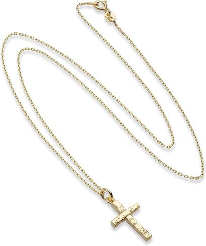 Miabella 925 Sterling Silver or 18Kt Yellow Gold Over Silver Italian Hammered Cross Pendant Chain Necklace 18 Inch Made in Italy in Saudi Arabia