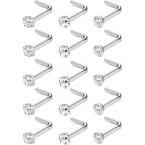 MILACOLATO Hypoallergenic Nose Rings 15Pcs 18G 20G Surgical Stainless Steel Nose Rings Studs L Shaped Screw Studs Rings Cubic Zirconia Nose Ring Labret Lip Nose Piercing Jewelry for Women Men in Saudi Arabia