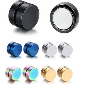 Stainless Steel Magnetic No Piercing Fake Gauges Earring Studs,for Non Pierced Ears,Black,Silver,Colorful,Hypoallergenic