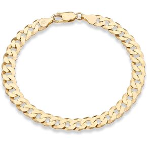Miabella 18K Gold Over Sterling Silver Italian 7mm Solid Diamond-Cut Cuban Link Curb Chain Bracelet for Men Women, 925 Made in Italy