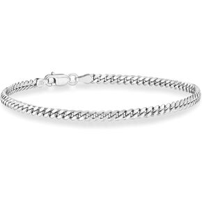 Miabella Italian 925 Sterling Silver Thick 3.2mm, 5mm, 7mm Curb Cuban Link Chain Bracelet, Solid Heavy Sterling Silver Bracelet for Men Made in Italy