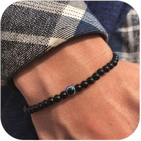 Evil Eye Bracelet 6mm Natural Stretch Adjustable Beaded Bracelets for Men