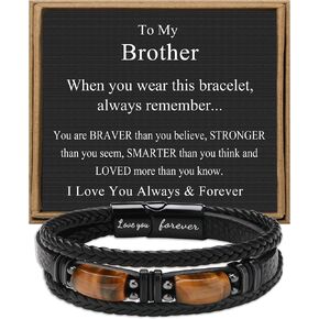 𝗚𝗶𝗳𝘁𝘀 𝗳𝗼𝗿 𝗠𝗲𝗻 𝗟𝗲𝗮𝘁𝗵𝗲𝗿 𝗕𝗿𝗮𝗰𝗲𝗹𝗲𝘁 With Tigers Eye, Father's Day Christmas Anniversary Birthday Gifts for Son Husband Grandson Boyfriend Brother Dad Love You Forever Bracelets for Men