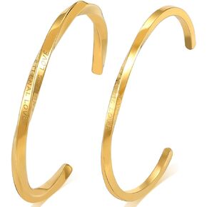 CaptainSteeL Cuff Bracelet for Men and Women，Stainless Steel Mobius Twist Cuff Bracelet Engraved Declaration of Love，Bracelet Gifts for Couple and Birthday Christmas Valentines Day