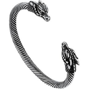 FaithHeart Viking Cuff Bracelets for Men, Silver/Black Stainless Steel Bangle Bracelet Norse Mythology Amulet Talisman Jewelry, Gift Box