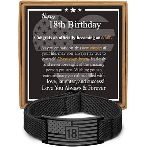 Birthday Gifts for Men Boys, Adjustable American Flag Elastic Strap Bracelet, 10th 13th 16th 18th 20th 21st 30th 40th Birthday Jewelry for Him