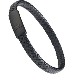LUXAR Men’s Genuine Leather Bracelet | Interwoven Black Leather Bracelets with Brush Stainless Steel Clasp | Minimalist, Designer Jewelry for Men