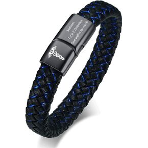 VNOX Blue Braided Leather Medical Symbol Caduceus with Magnetic Clasp Cuff Wristband Bracelet,6-8.3 Inches