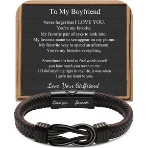 𝗞𝗻𝗼𝘁 𝗕𝗿𝗮𝗰𝗲𝗹𝗲𝘁 𝗚𝗶𝗳𝘁𝘀 𝗳𝗼𝗿 𝗠𝗲𝗻 Brown Braided Leather Stainless Steel Infinity Bracelets Lettering Love You Forever Gifts for Son Grandson Husband Boyfriend Brother Always Linked Together