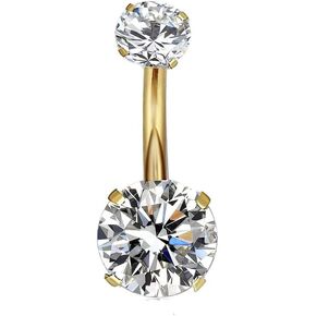 14G Surgical Steel Gold Belly Button Rings, Internally Threaded Round CZ Navel Barbell Stud for Women Men