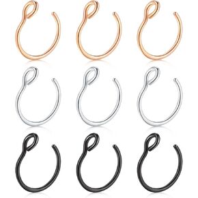 D.Bella 20G Fake Piercing Jewelry Hoop for Faux Lip Septum Nose Ring Set,8mm