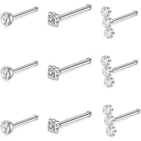 Mayhoop 20G Stainless Steel Nose Rings Nose Studs L Shape Nose Rings Studs Nose Screw Bone Diamond Heart Corkscrew Nose Ring Nostril Nose Piercing Jewelry for Women Men