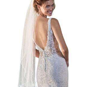Wedding Veil Pearls and Crystals Beaded Edge 1 Tier Fingertip Length Bridal Veil