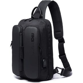 iubest Sling Bag for Men Crossbody Bag with USB Charge Port Shoulder Bag with Multiple Pockets Large Capacity Casual Daypacks Water Proof Gym Bag Crossbody Backpack Black