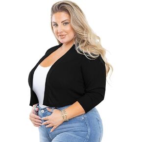 AusLook Women's Plus Size Shrug 3/4 Sleeve Lightweight Open Front Knit Cropped Bolero Cardigan Sweater L-5X