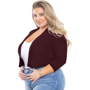 سترة نسائية من AusLook مقاس كبير تتغاضى عن 3/4 كم خفيفة الوزن ومفتوحة من الأمام سترة بوليرو سترة L-5X