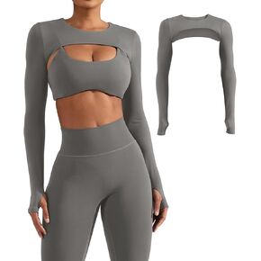 YEOREO Women Crop Top Long Sleeve Bolero Open Front Workout Cropped Shirts Sports Shrug